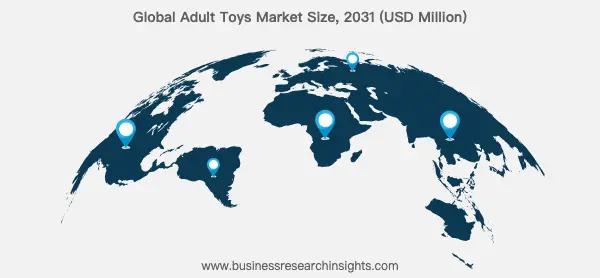 Global adult toys market size in 2031 with key markets highlighted on a world map, emphasizing regions leading the women sex toys segment.