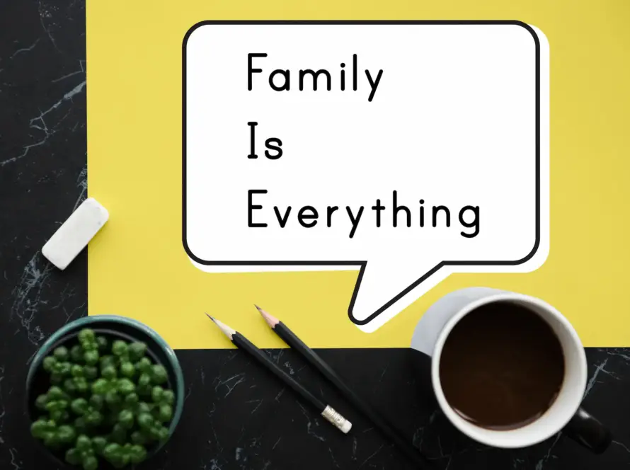 A creative board with the message “Family Is Everything,” reflecting Gaia Academy’s commitment to filial piety and building stronger relationships.