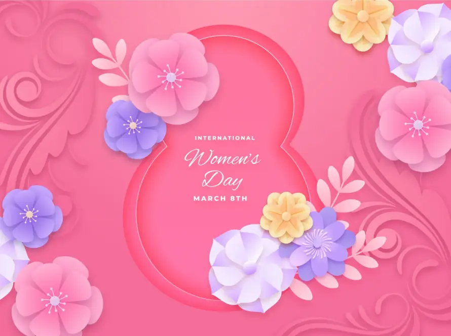 International Women’s Day design with flowers and a message of empowerment, supported by Gaia in Love’s vibration toys for women.