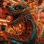 A multi-colored dragon statue reflecting Chinese culture and spirituality, highlighting Gaia in Love's journey to innovate sex toys and embrace tradition in 2024.