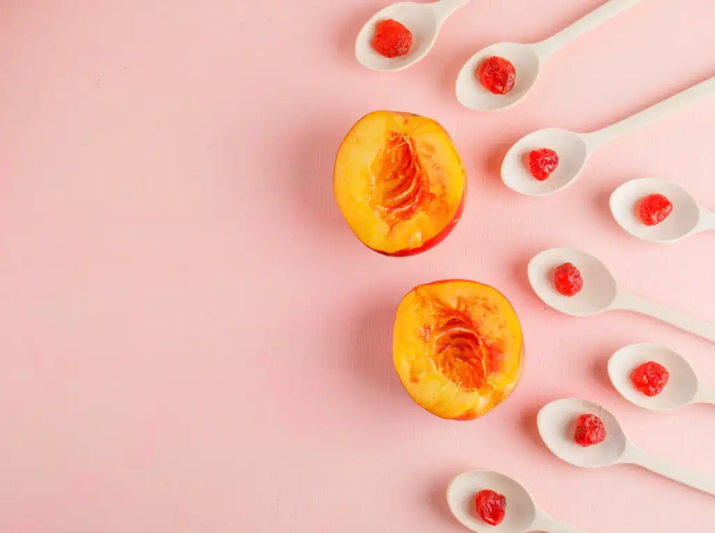 A visually artistic arrangement of sliced nectarines and cherries, embodying the essence of Gaia in Love's dedication to vibrant and elegant vibrator designs.