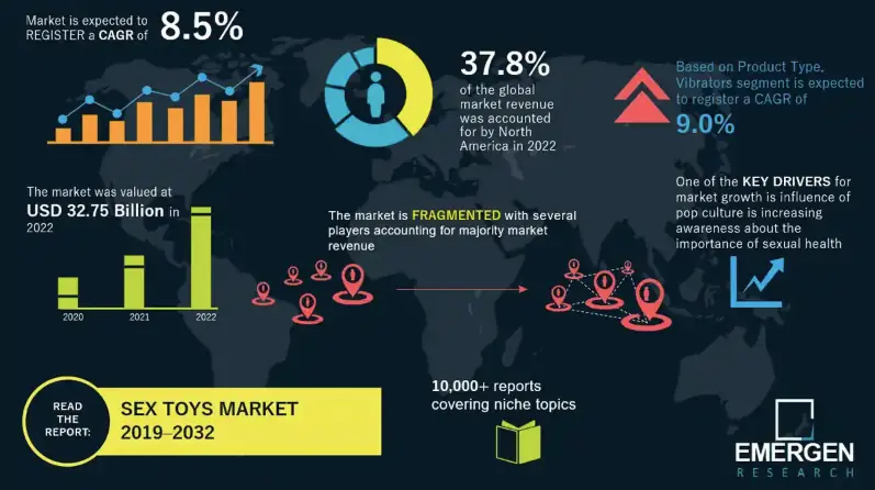 An infographic showcasing key statistics and market growth projections for the female sex tool industry, including vibrators.