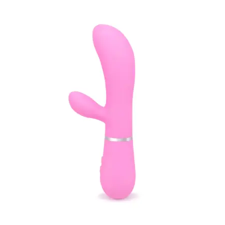 Light fuchsia dual motion rabbit vibrator with ergonomic design for clitoria stimulation and G-spot massage, crafted by Elysian.